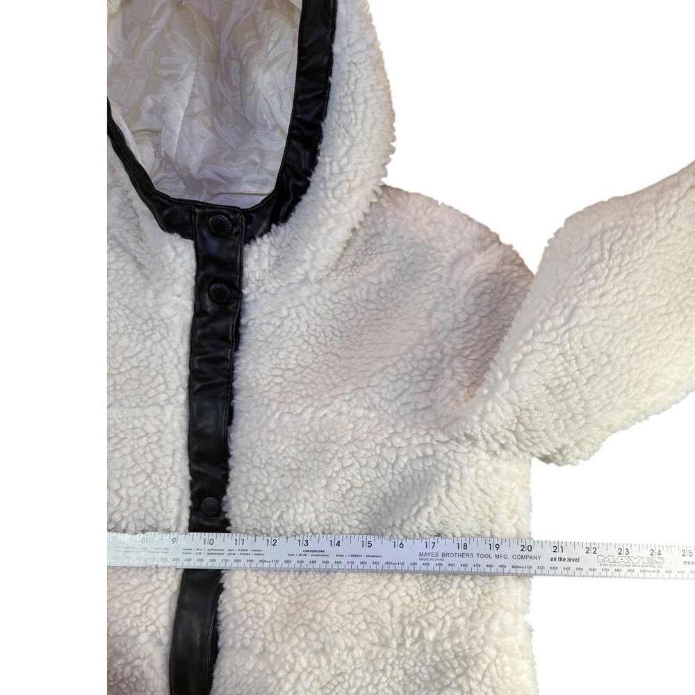 Levi's Sherpa Hooded Long Coat Women XS Cream Faux Leather Trim LW2RS136 - Picture 4 of 14